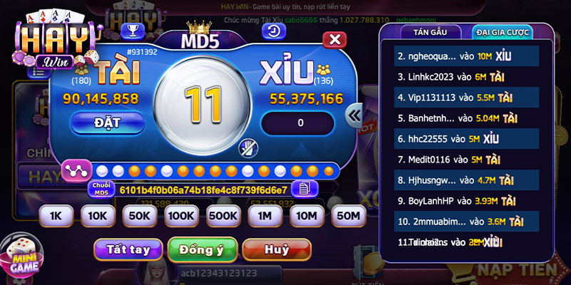 Tài Xỉu MD5 HAYWIN – Game Cá Cược Hấp Dẫn, Minh Bạch